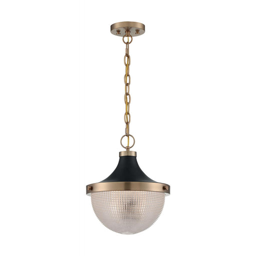 Pendant Nuvo 60-7060 Faro Large Pendant with Clear Prismatic Glass - Burnished Brass and Black Accents Nuvo Lighting