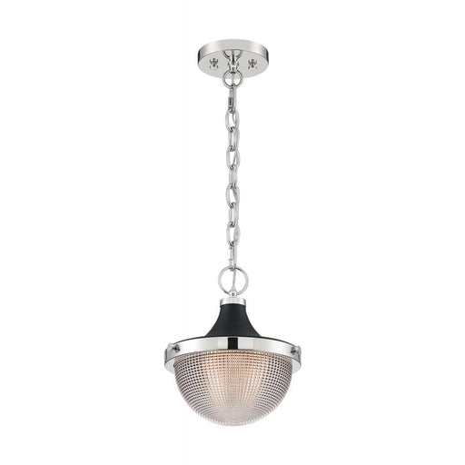 Pendant Nuvo 60-7069 Faro Small Pendant with Clear Prismatic Glass - Polished Nickel and Black Accents Nuvo Lighting