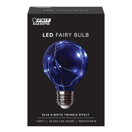 LED Light Bulbs Feit FY/G25/B/TWK/LEDG25 Twinkling Blue & White LED Fairy G25 Globe Light Bulb Feit Electric