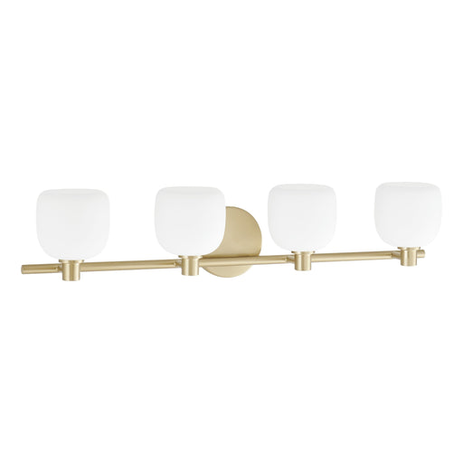 Vanity Light Thesis 207019A Valentina 30 inch 4 light Champagne Gold Vanity Light with Etched Opal Glass Shades THESIS