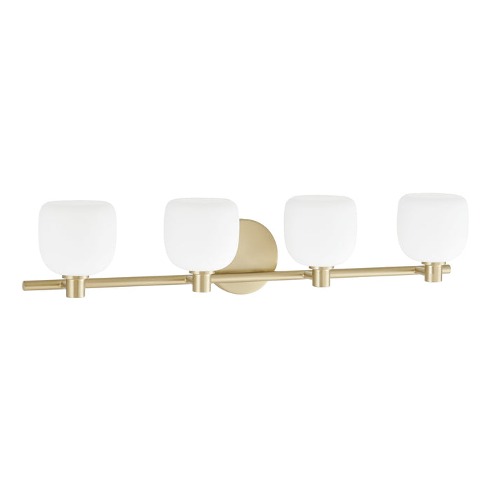 Vanity Light Thesis 207019A Valentina 30 inch 4 light Champagne Gold Vanity Light with Etched Opal Glass Shades THESIS