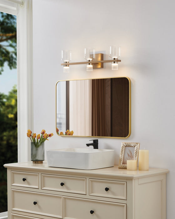Vanity Light Thesis 207676A Amelia 24 inch 6 light Champagne Gold and Polished Nickel 5CCT LED Vanity Light with Clear and Clear Ribbed Glass THESIS