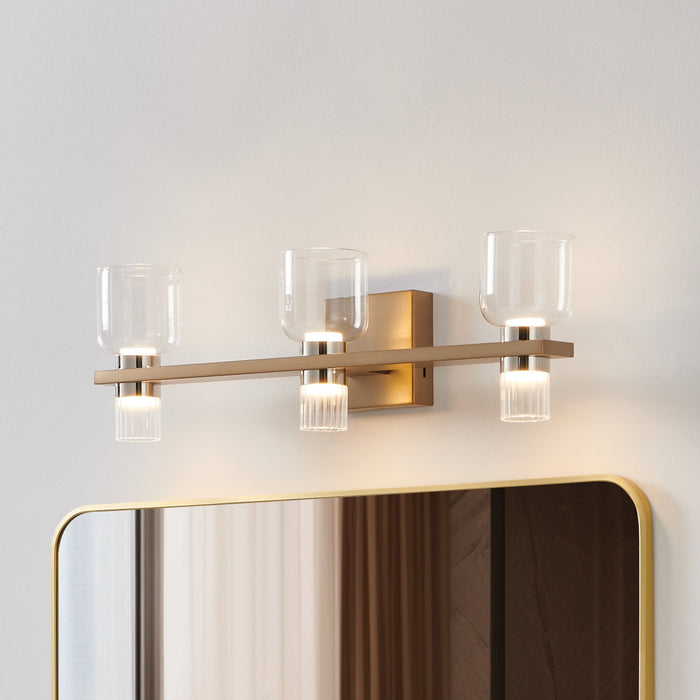 Vanity Light Thesis 207676A Amelia 24 inch 6 light Champagne Gold and Polished Nickel 5CCT LED Vanity Light with Clear and Clear Ribbed Glass THESIS