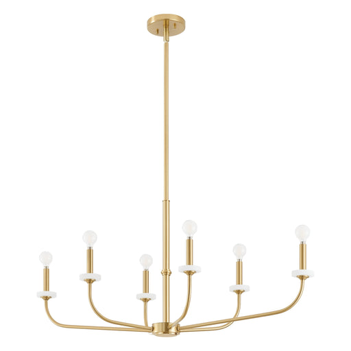 Chandelier Thesis 206959A Leah 42 inch 6 light Brushed Gold and White Onyx Chandelier THESIS