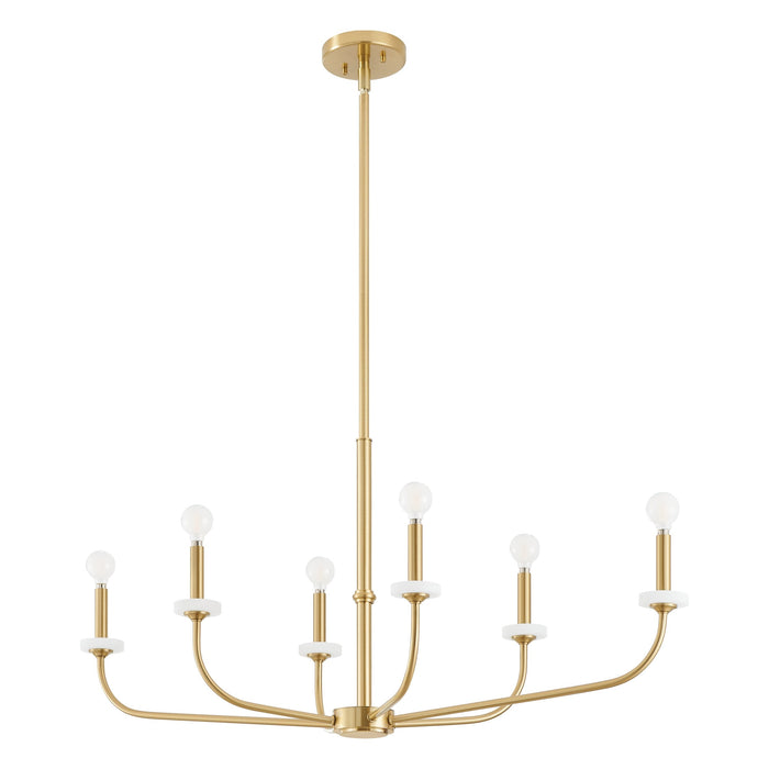 Chandelier Thesis 206959A Leah 42 inch 6 light Brushed Gold and White Onyx Chandelier THESIS
