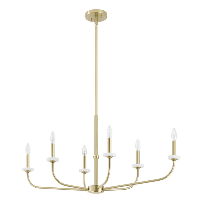 Chandelier Thesis 206959A Leah 42 inch 6 light Brushed Gold and White Onyx Chandelier THESIS