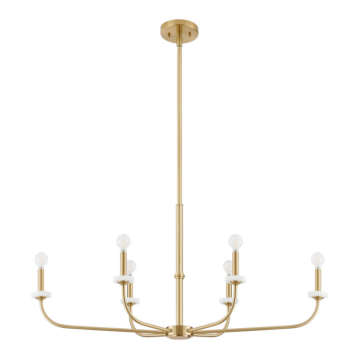 Chandelier Thesis 206959A Leah 42 inch 6 light Brushed Gold and White Onyx Chandelier THESIS