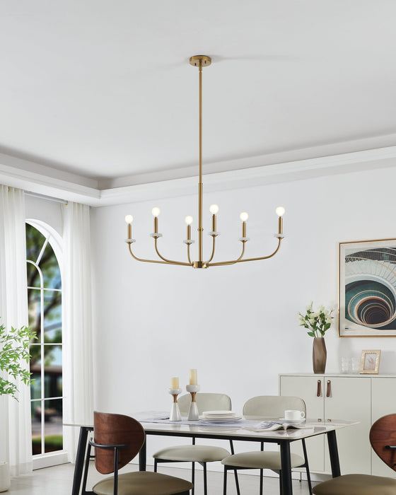 Chandelier Thesis 206959A Leah 42 inch 6 light Brushed Gold and White Onyx Chandelier THESIS