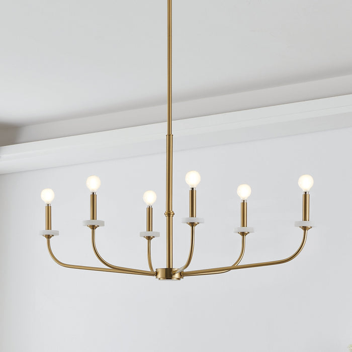 Chandelier Thesis 206959A Leah 42 inch 6 light Brushed Gold and White Onyx Chandelier THESIS