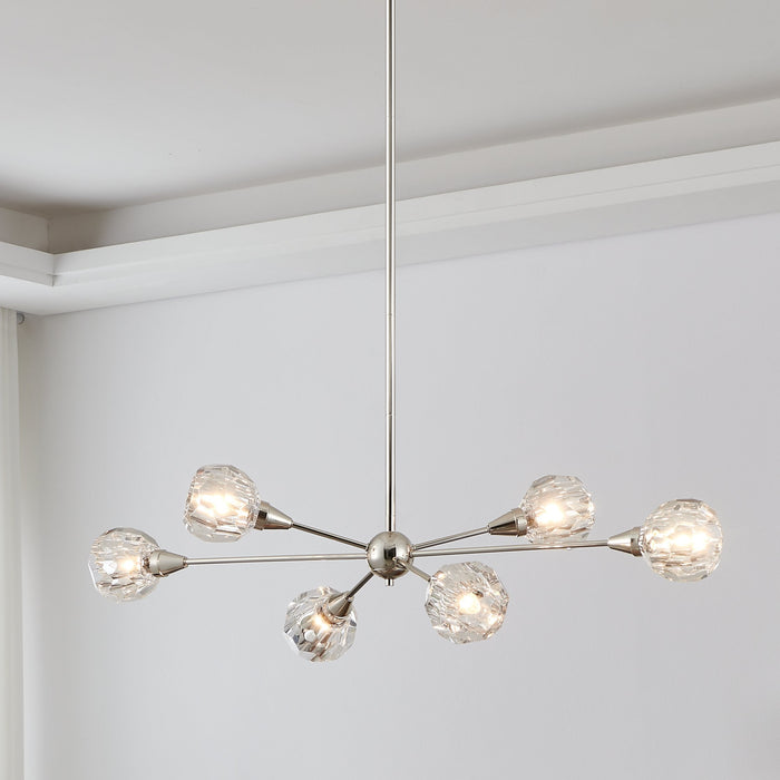 Chandelier Thesis 206944A Helena 42 inch 6 light Polished Nickel Chandelier with Clear Acrylic Shades THESIS