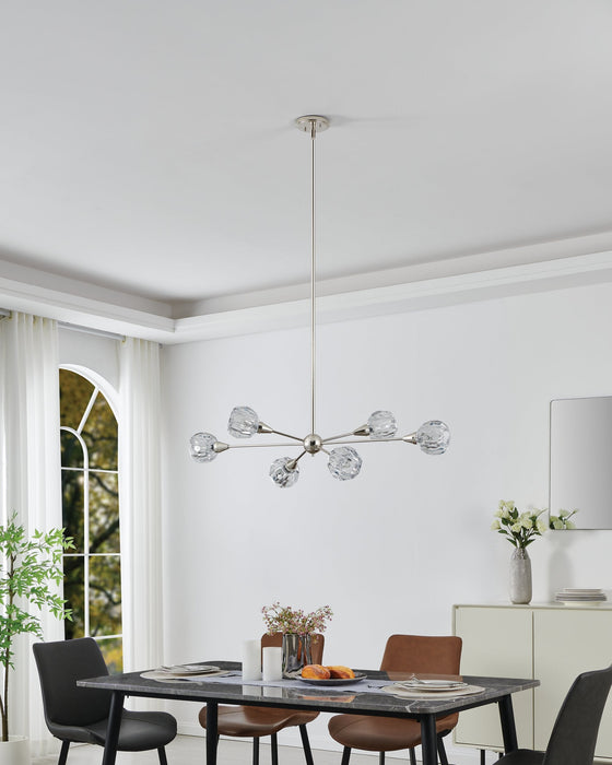 Chandelier Thesis 206944A Helena 42 inch 6 light Polished Nickel Chandelier with Clear Acrylic Shades THESIS