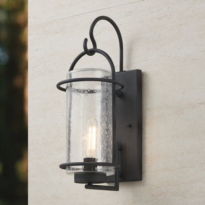 Exterior Wall Sconce Thesis 207137A Taplow 18 inch 1 light Weathered Zinc Exterior Wall Sconce with Clear Seeded Glass Shade THESIS