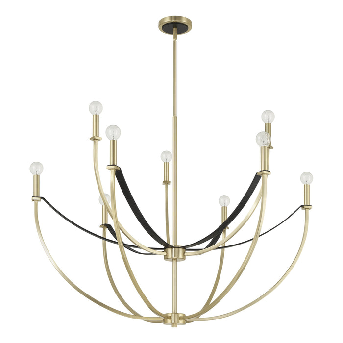 Chandelier Thesis 207371A Sussex 40 inch 9 light Champagne Gold and Black Faux Leather Chandelier THESIS