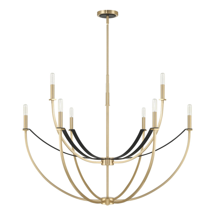 Chandelier Thesis 207371A Sussex 40 inch 9 light Champagne Gold and Black Faux Leather Chandelier THESIS
