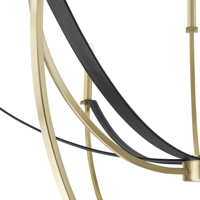Chandelier Thesis 207371A Sussex 40 inch 9 light Champagne Gold and Black Faux Leather Chandelier THESIS