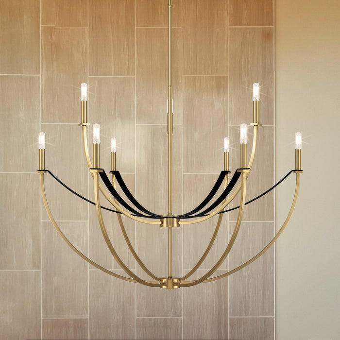 Chandelier Thesis 207371A Sussex 40 inch 9 light Champagne Gold and Black Faux Leather Chandelier THESIS