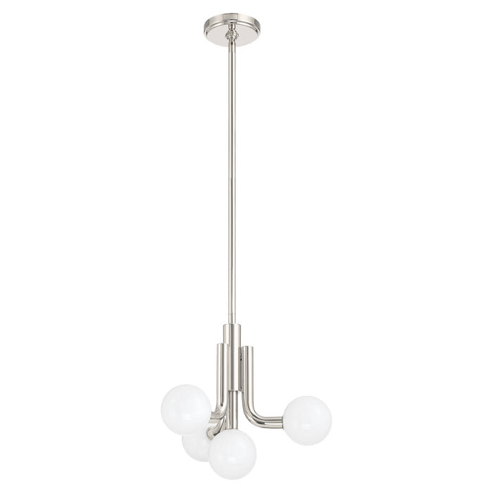 Convertible Pendant Thesis 207352A Stockholm 16 inch 4 light Polished Nickel Convertible Pendant with Opal Glass Shades THESIS