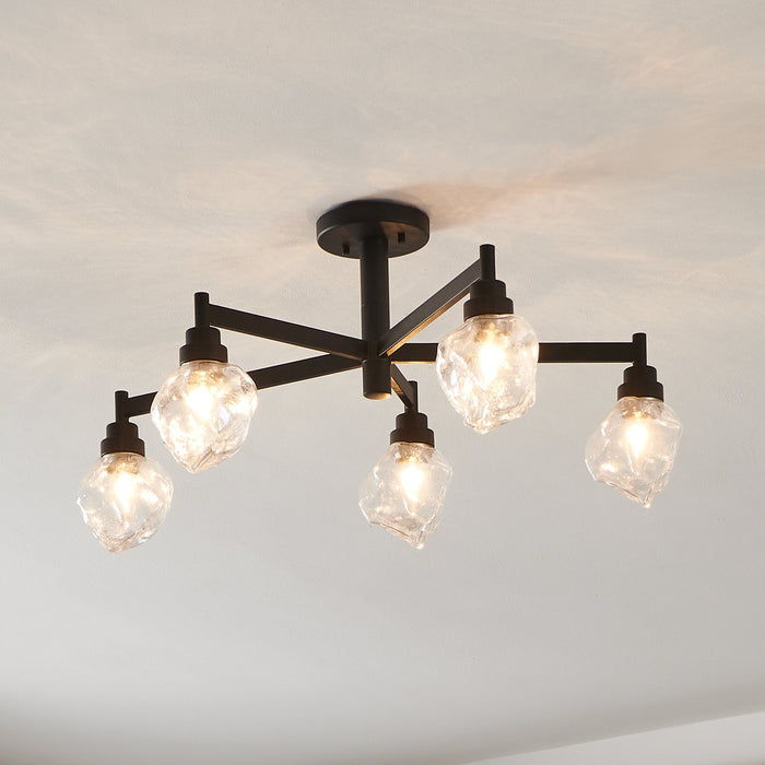 Semi-Flush Mount Thesis 206964A Lillyanna 26 inch 5 light Matte Black Semi Flush Mount with Clear Ice Glass Shades THESIS
