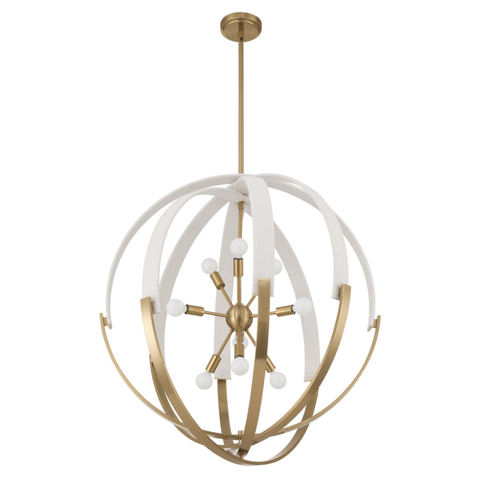 Chandelier Thesis 207274A Abbey 31 inch 9 light Brass and Cream Cotton Rope Chandelier THESIS