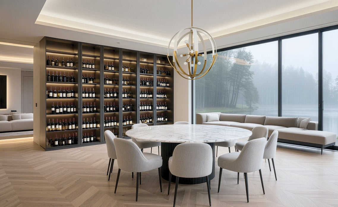 Chandelier Thesis 207274A Abbey 31 inch 9 light Brass and Cream Cotton Rope Chandelier THESIS