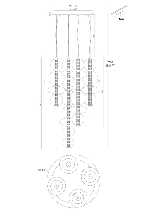 Eurofase 48960-021 Atomo 50" Chrome LED Chandelier