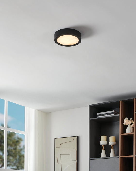 Flush Mount Thesis 207611A Argyle 8 inch Textured Black and Natural Alabaster 5CCT LED Flush Mount THESIS