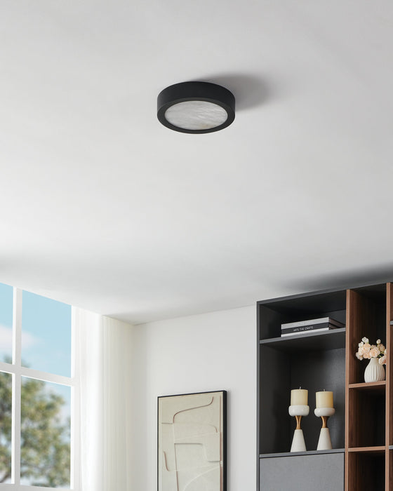 Flush Mount Thesis 207611A Argyle 8 inch Textured Black and Natural Alabaster 5CCT LED Flush Mount THESIS