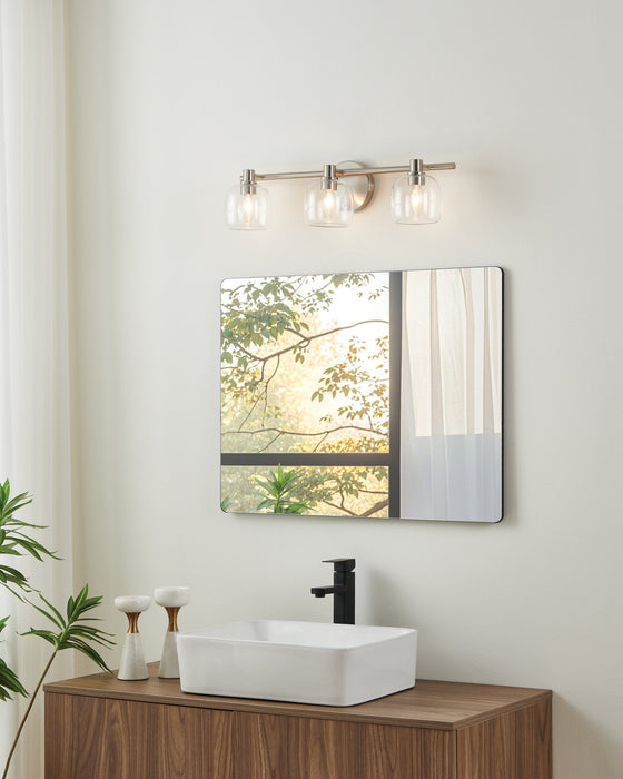 Vanity Light Thesis 207014A Valentina 24 inch 3 light Brushed Nickel Vanity Light with Clear Glass Shades THESIS