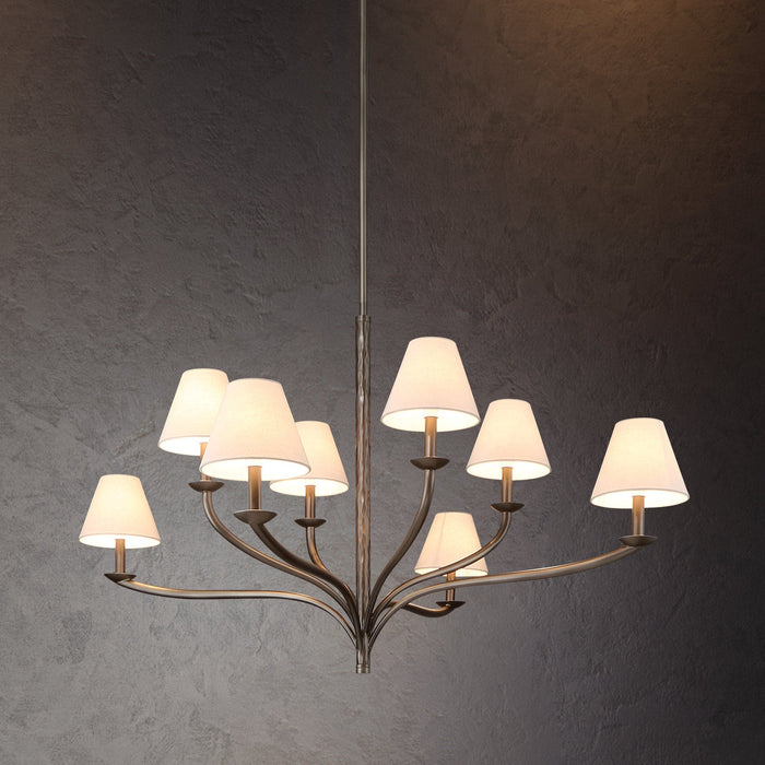Chandelier Thesis 207339A Bethany 52 inch 8 light Forged Bronze Chandelier with Natural Linen Shades THESIS