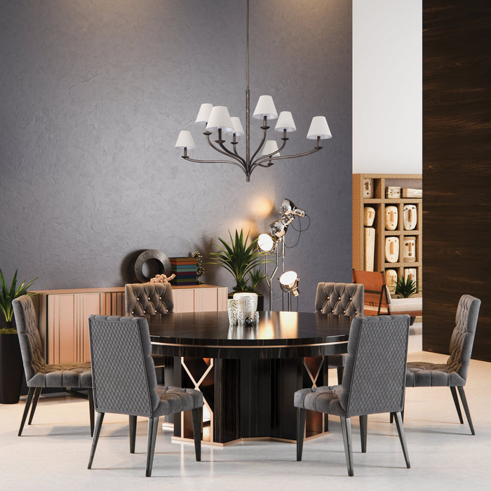 Chandelier Thesis 207339A Bethany 52 inch 8 light Forged Bronze Chandelier with Natural Linen Shades THESIS