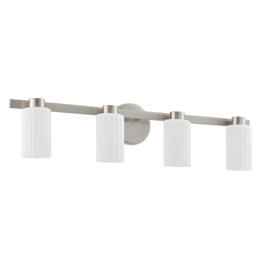 Vanity Light Thesis 207048A Bedminster 30 inch 4 light Brushed Nickel Vanity Light with Etched Opal Ribbed Glass Shades THESIS