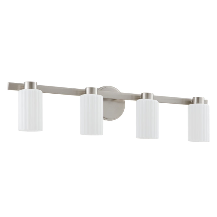 Vanity Light Thesis 207048A Bedminster 30 inch 4 light Brushed Nickel Vanity Light with Etched Opal Ribbed Glass Shades THESIS
