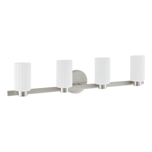 Vanity Light Thesis 207048A Bedminster 30 inch 4 light Brushed Nickel Vanity Light with Etched Opal Ribbed Glass Shades THESIS