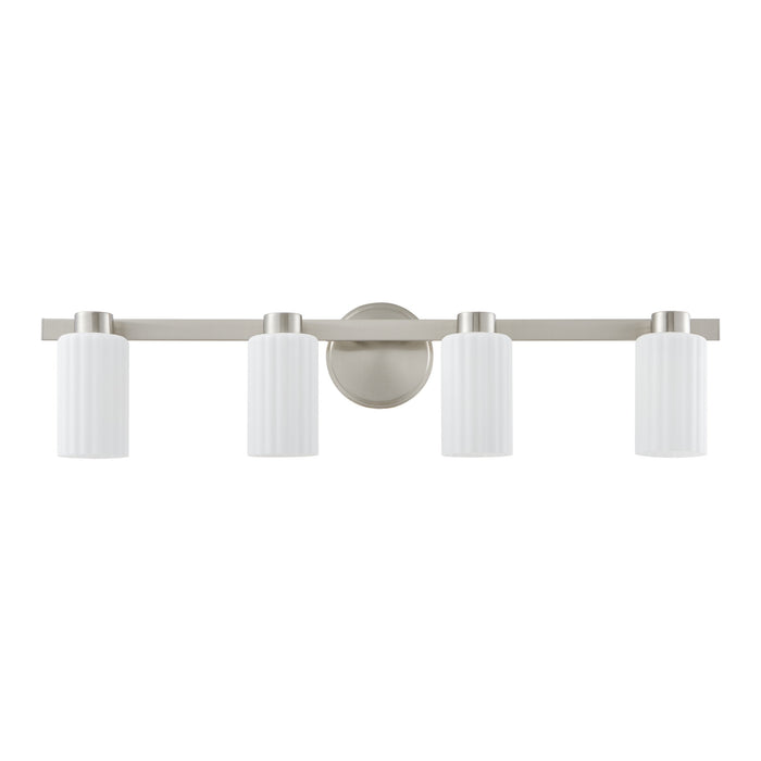 Vanity Light Thesis 207048A Bedminster 30 inch 4 light Brushed Nickel Vanity Light with Etched Opal Ribbed Glass Shades THESIS