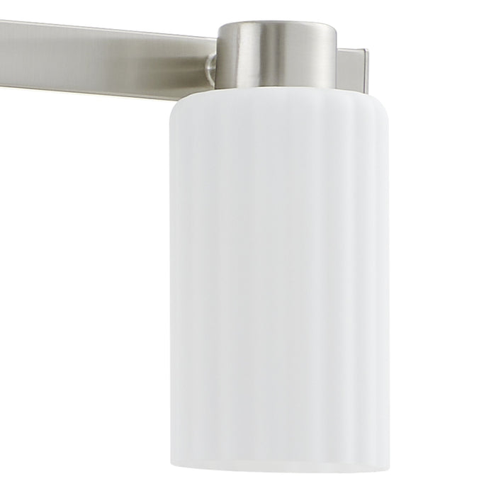 Vanity Light Thesis 207048A Bedminster 30 inch 4 light Brushed Nickel Vanity Light with Etched Opal Ribbed Glass Shades THESIS