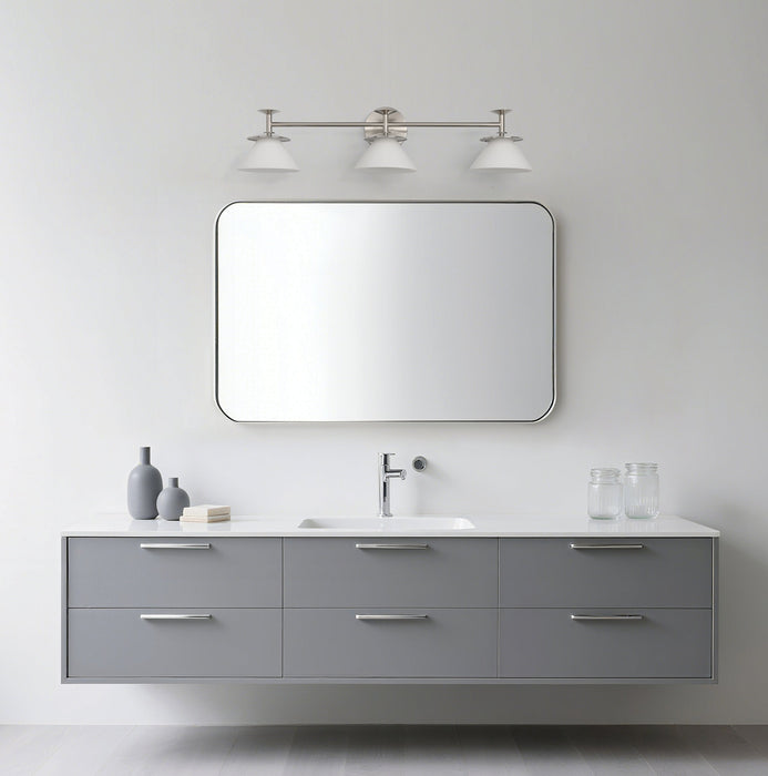 Vanity Light Thesis 207329A Tremolo 33 inch 3 light Brushed Nickel and Polished Nickel Vanity Light with Etched Opal Glass THESIS