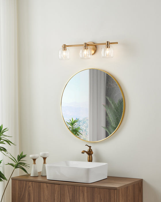 Vanity Light Thesis 207012A Valentina 24 inch 3 light Champagne Gold Vanity Light with Clear Glass Shades THESIS