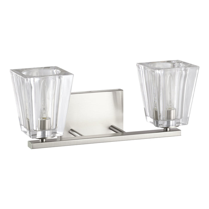 Vanity Light Thesis 206985A Valentin 15 inch 2 light Brushed Nickel Vanity Light with Clear Pressed Glass Shades THESIS