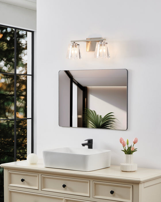 Vanity Light Thesis 206985A Valentin 15 inch 2 light Brushed Nickel Vanity Light with Clear Pressed Glass Shades THESIS