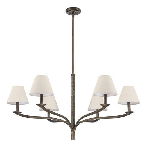 Chandelier Thesis 207337A Bethany 42 inch 6 light Forged Bronze Chandelier with Natural Linen Shades THESIS