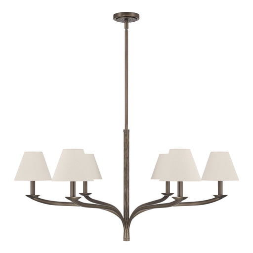 Chandelier Thesis 207337A Bethany 42 inch 6 light Forged Bronze Chandelier with Natural Linen Shades THESIS