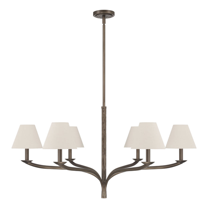 Chandelier Thesis 207337A Bethany 42 inch 6 light Forged Bronze Chandelier with Natural Linen Shades THESIS