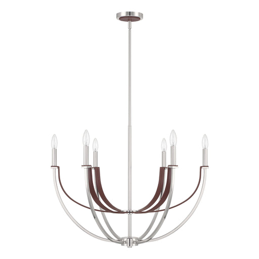 Chandelier Thesis 207373A Sussex 29 inch 6 light Polished Nickel and Dark Brown Faux Leather Chandelier THESIS