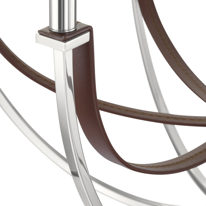 Chandelier Thesis 207373A Sussex 29 inch 6 light Polished Nickel and Dark Brown Faux Leather Chandelier THESIS