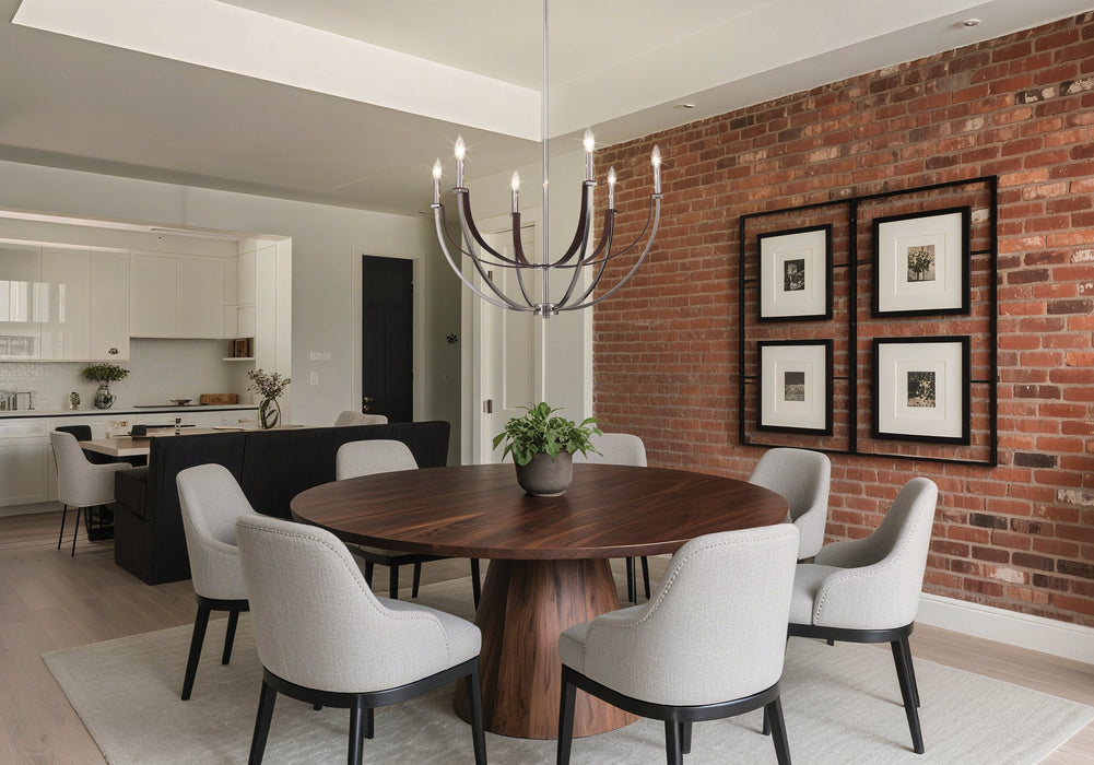 Chandelier Thesis 207373A Sussex 29 inch 6 light Polished Nickel and Dark Brown Faux Leather Chandelier THESIS