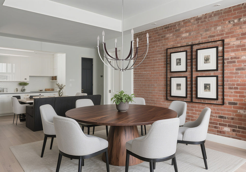Chandelier Thesis 207373A Sussex 29 inch 6 light Polished Nickel and Dark Brown Faux Leather Chandelier THESIS
