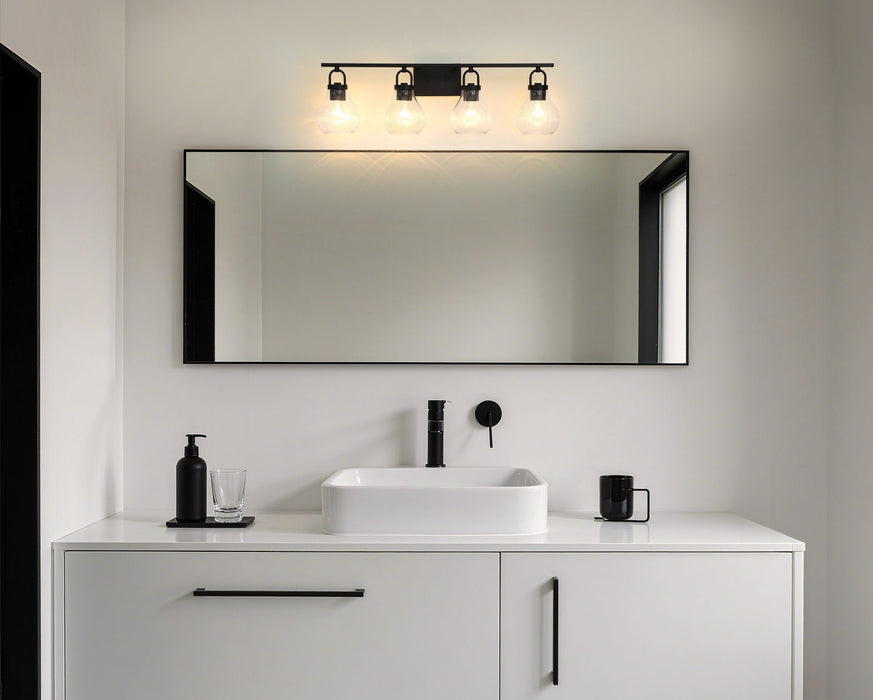 Vanity Light Thesis 207637A Mansfield 34 inch 4 light Matte Black Vanity Light with Clear Glass Shades THESIS