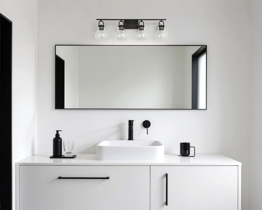 Vanity Light Thesis 207637A Mansfield 34 inch 4 light Matte Black Vanity Light with Clear Glass Shades THESIS