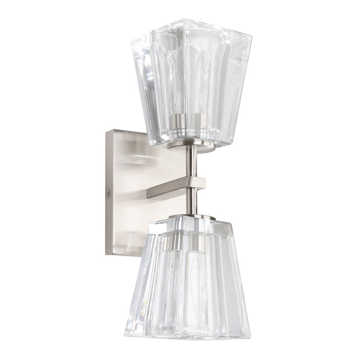 Vanity Light Thesis 206988A Valentin 13 inch 2 light Brushed Nickel Vanity Light with Clear Pressed Glass Shades THESIS