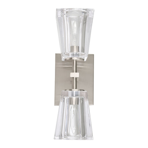 Vanity Light Thesis 206988A Valentin 13 inch 2 light Brushed Nickel Vanity Light with Clear Pressed Glass Shades THESIS